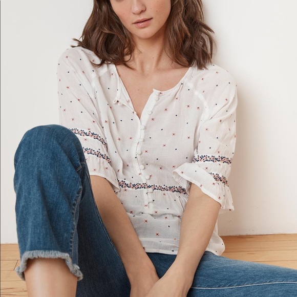 Anthro Velvet Graham Spencer Embroidered Ditzy Floral Babydoll Blouse Top - Picture 11 of 14